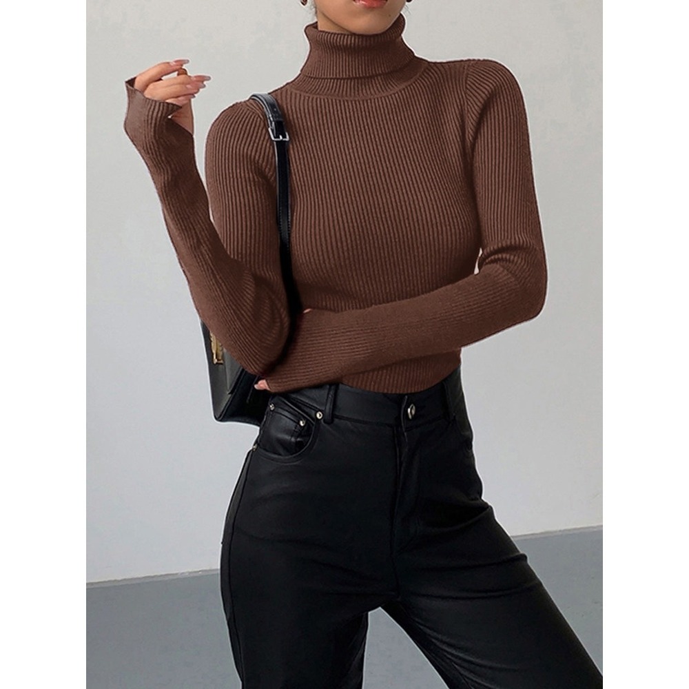 Commense‎ Minimalist Turtleneck Slim Knit Top Dark Brown size M